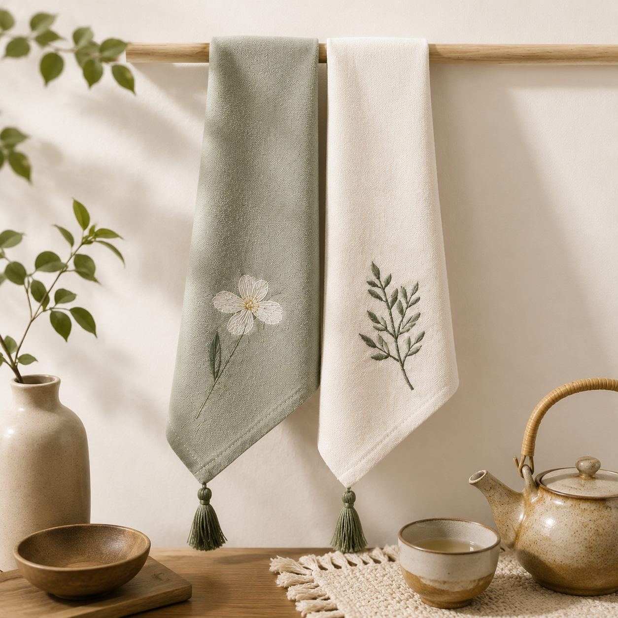 Embroidered Tea Towels Set of 2