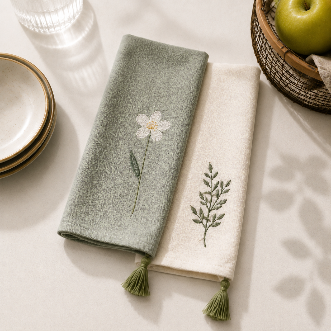 Embroidered Tea Towels Set of 2
