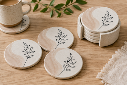 4-Piece Ceramic Coaster Set with Holder